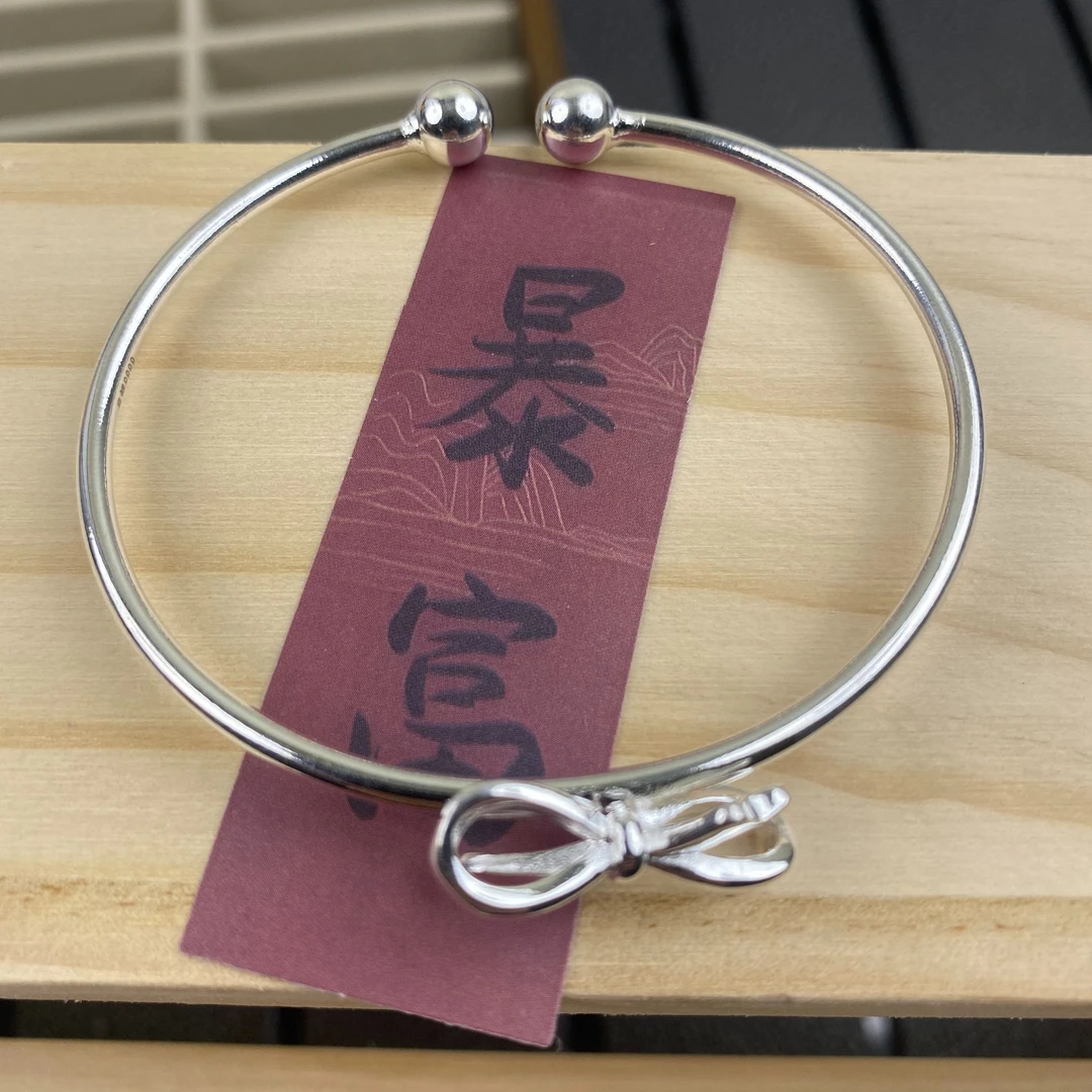 足银银制品 07在逃公主日系蝴蝶结开口银手镯少女jk可爱网红款