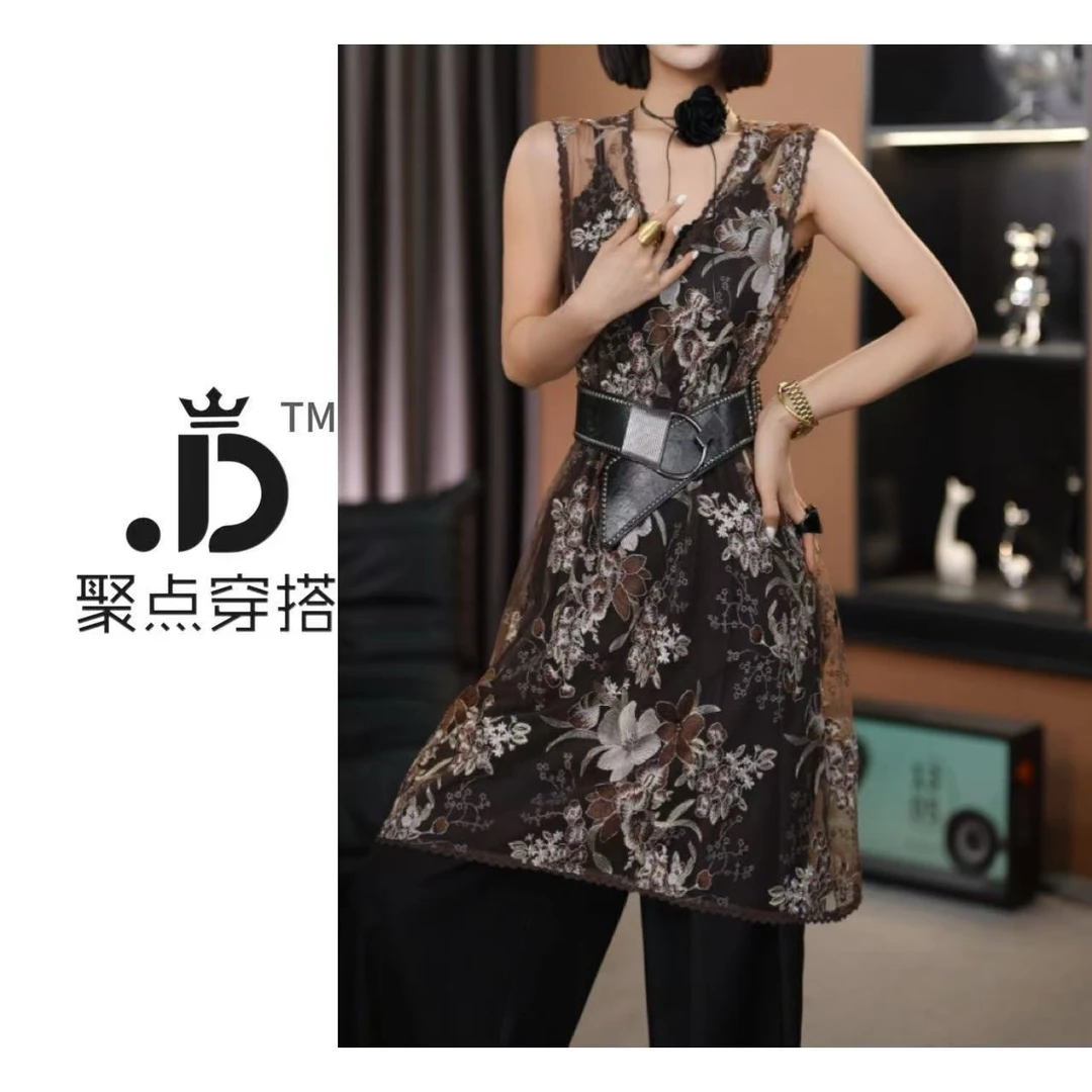 JUDIAN-夏季新款网纱蕾丝绣花背心裙8jd323677