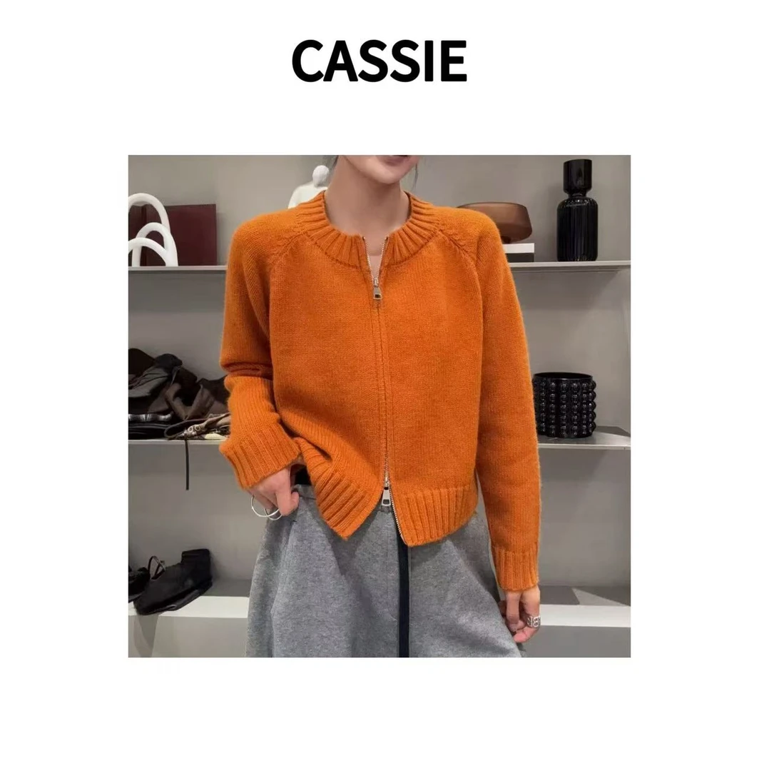 CASSIE慵懒风毛衣女毛针织衫毛衫插肩袖圆领短款网红