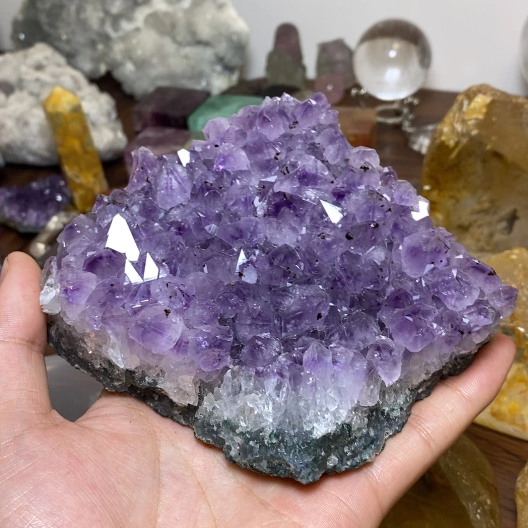 未镶嵌紫晶珠宝半成品天然巴西紫水晶钛金晶簇