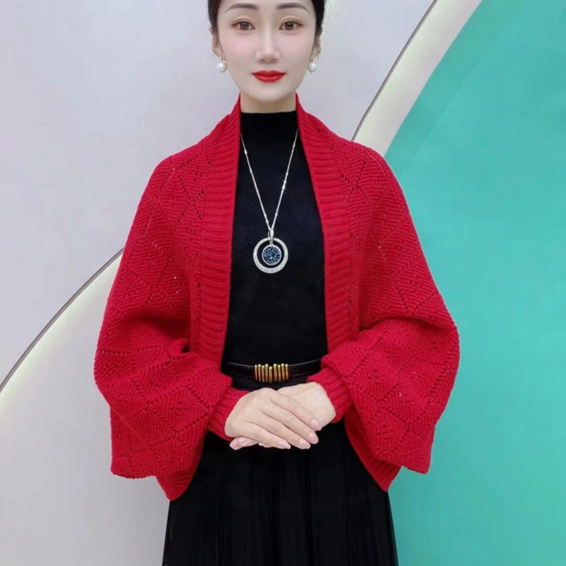 【秋冬爆款】方格针织披肩保暖百搭时尚气质两用 开衫洋气外搭围巾