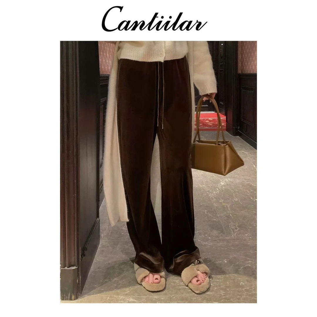 CANTIILAR “流金丝绒裤”超细腻垂感显瘦丝绒裤1601