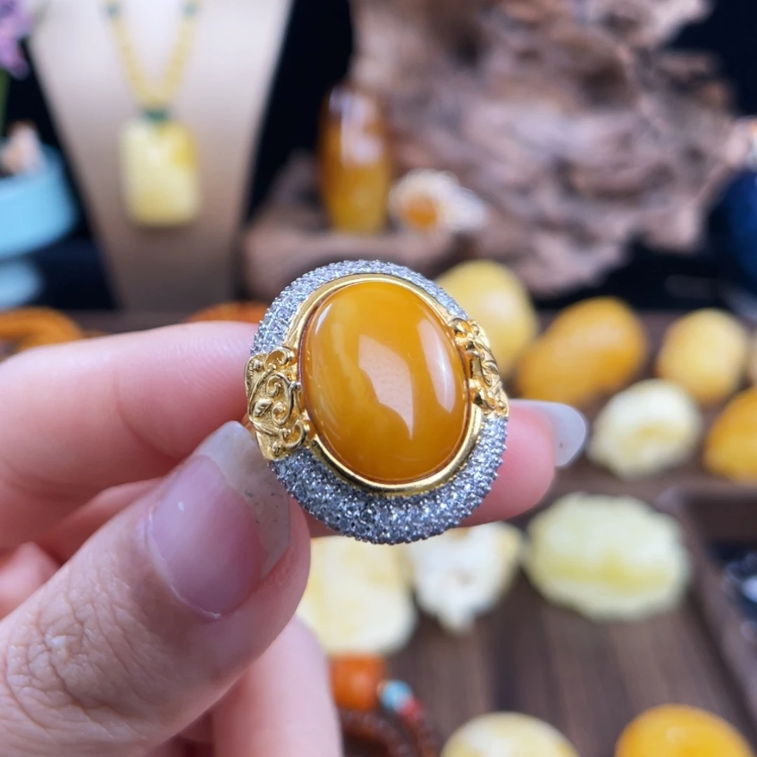 【闪购商品】琥珀珠宝奇石银S925镀金镶嵌
