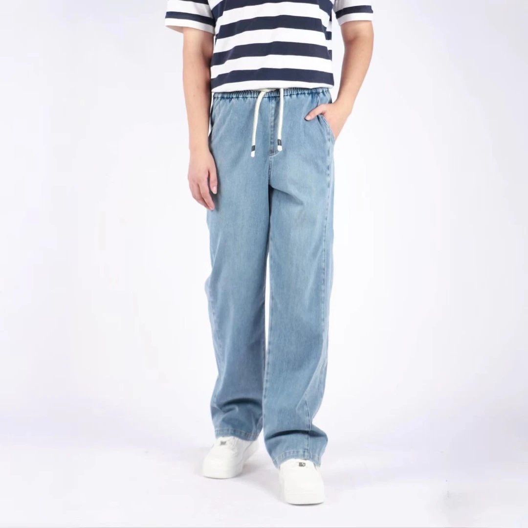 2025年秋季抽绳橡根腰时尚宽松休闲商务直筒牛仔男裤MA170