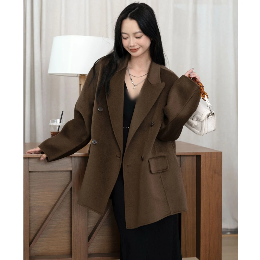 BDN【枪驳领A字西装风】中长款双排扣宽松25秋冬羊毛外套气质