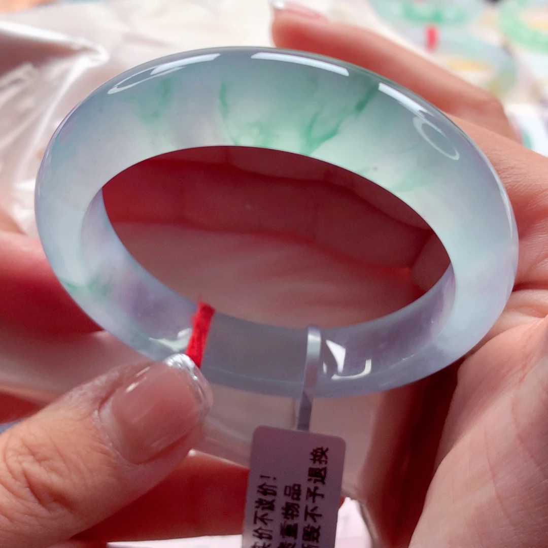 翡翠未镶嵌手镯师妹51高冰玻蓝钢绿花巨完美（8号）