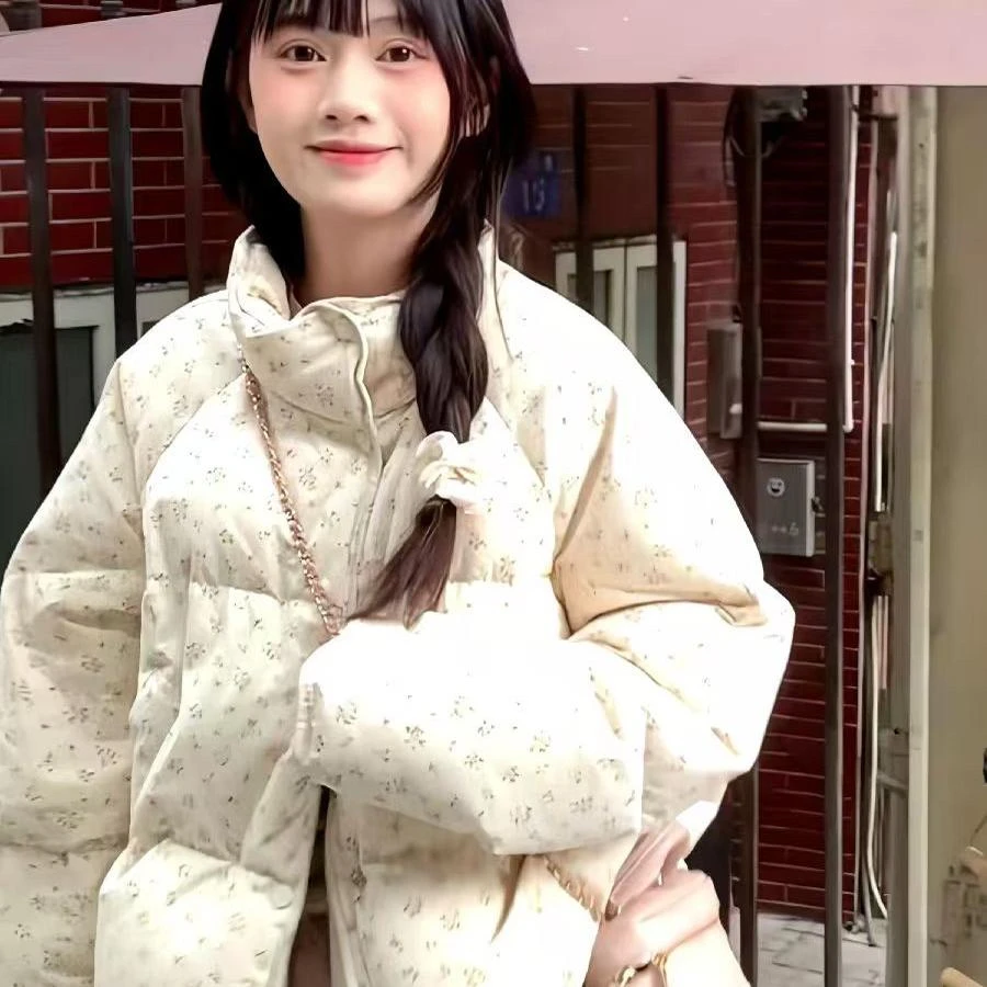 909小碎花韩系甜美立领棉服女秋冬新款加厚保暖宽松百搭慵懒外套