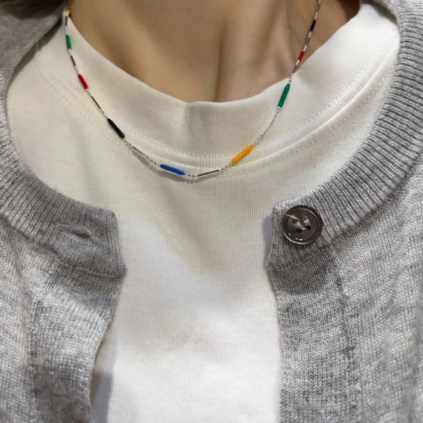 链子925银 阿腾莎银饰 五光十色 925银纯银小众彩色手工项链