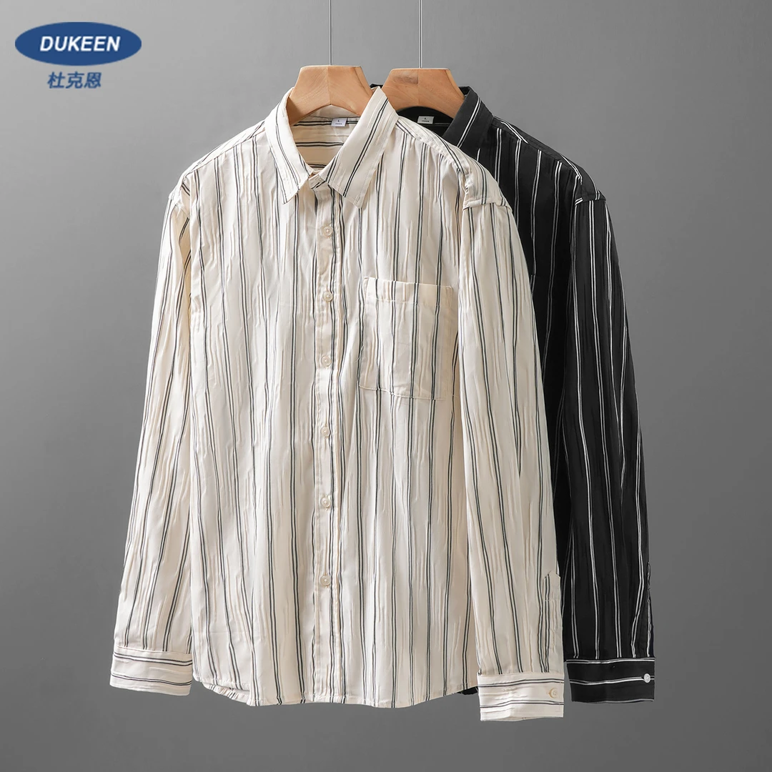 杜克恩复古条纹衬衫男长袖秋季2025新款肌理感轻奢风休闲衬衣外套