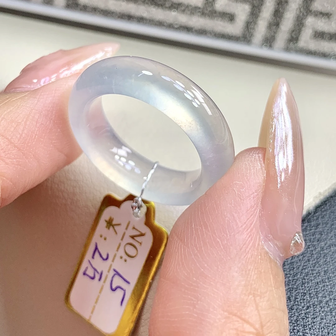 15号高冰起杠光白月光白冰缅甸翡翠戒圈 纯净白底尺寸17-6.1-4mm