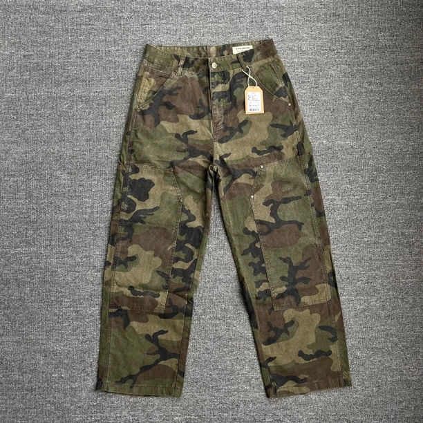 美式复古伐木迷彩休闲裤男装  春秋宽松直筒水洗做旧高街潮工装裤