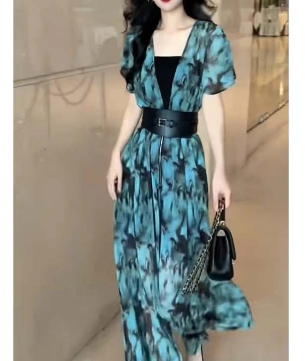 夏季高腰阔腿裤洋气印花显瘦时尚连体裤FJ501901