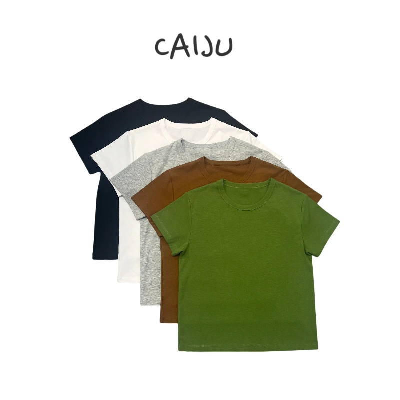 【CAIJU/2025】简约设计夏季圆领纯色时尚小短袖休闲百搭T恤
