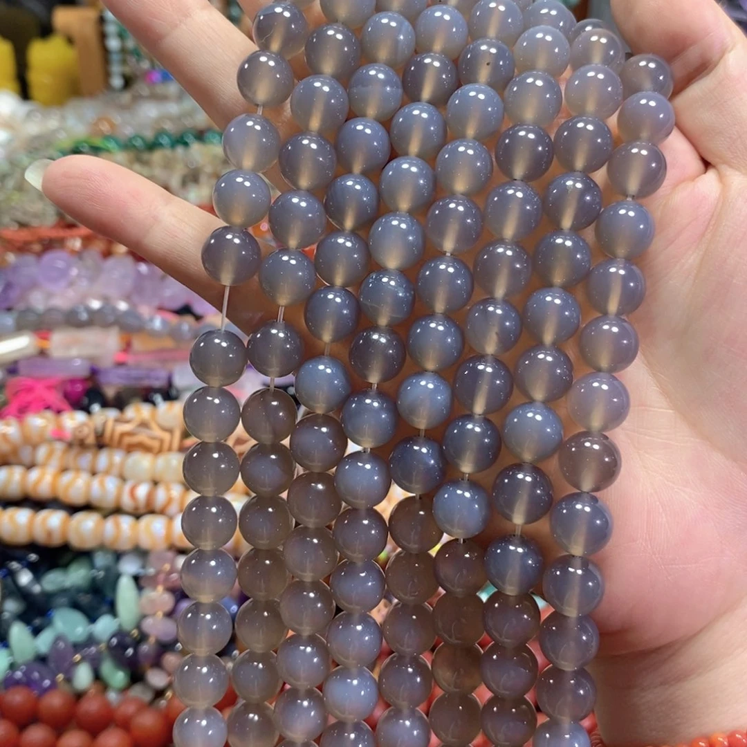 玛瑙/玉髓未镶嵌珠宝半成品灰玛瑙一条卡10mm