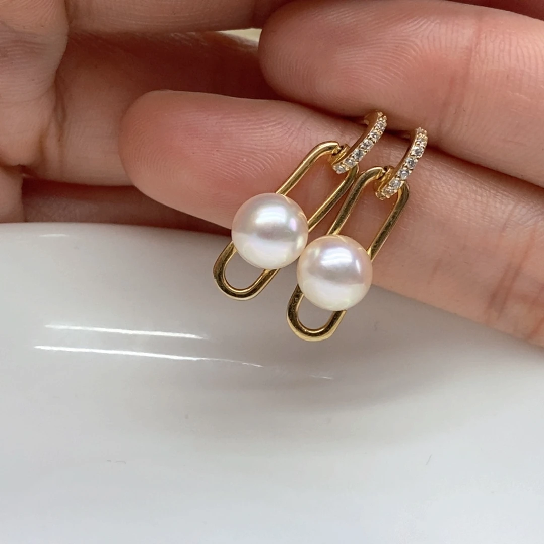 银S925镶嵌海水珍珠耳饰