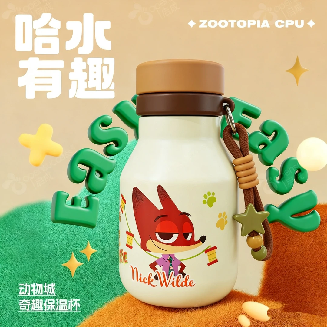 【正版带防伪标】疯狂动物城学生便携手提吸管双饮儿童保温水杯子GF