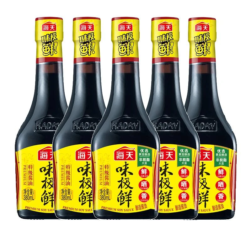 海天酱油味极鲜380ml×5瓶家用凉拌炒菜黄豆非转基因酿造发酵脱脂
