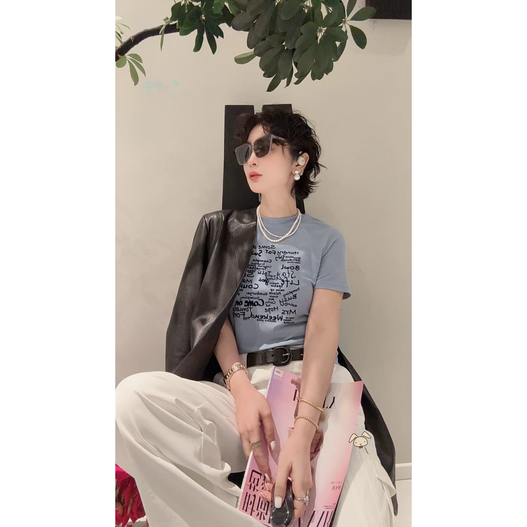FANYE 2025春夏新款设计感立体植绒字母印花T恤25117