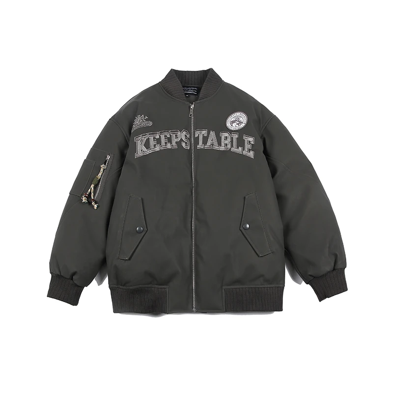 美式复古飞行棉衣男女冬季新款PU国潮刺绣棒球服宽松棉服-MY308