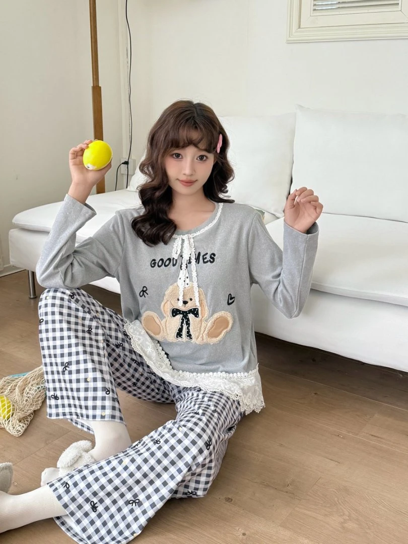 【波比小兔】休闲可爱减龄格纹舒适家居服
