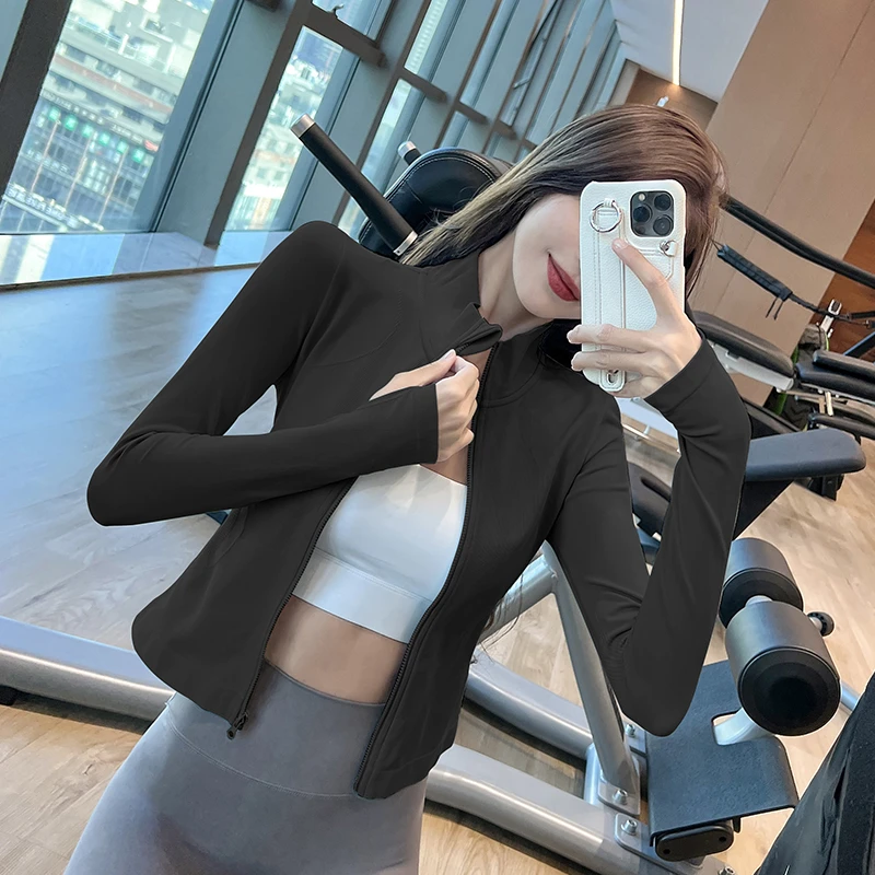 速干跑步运动瑜伽服外套修身显瘦骑行拉链健身服女瑜伽服女紧身