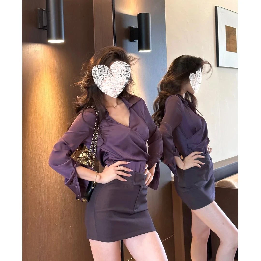 简约通勤韩系风修身收腰显瘦气质辣妹韩版高腰短裙时尚套装8044