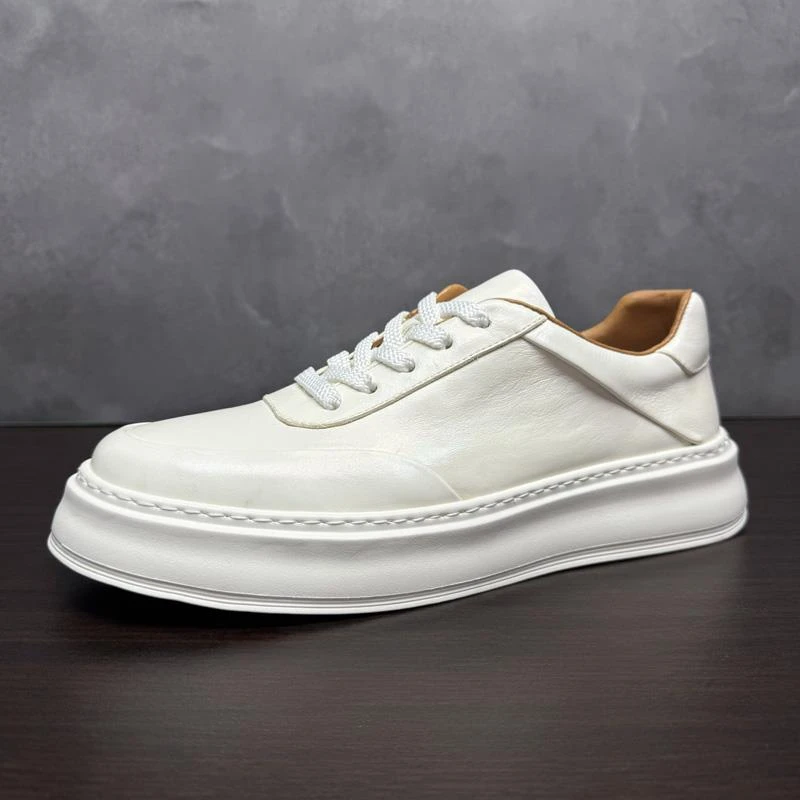 纯皮男鞋时尚手工马皮鞋透气固特异百搭简约厚底小白鞋男低帮板鞋