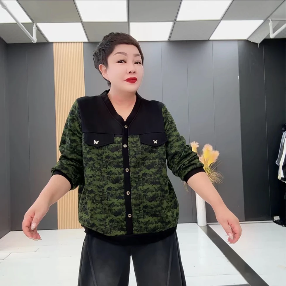 冬装新款百搭碎花长袖翻领中老年妈妈装洋气显瘦打底衫上衣-2846