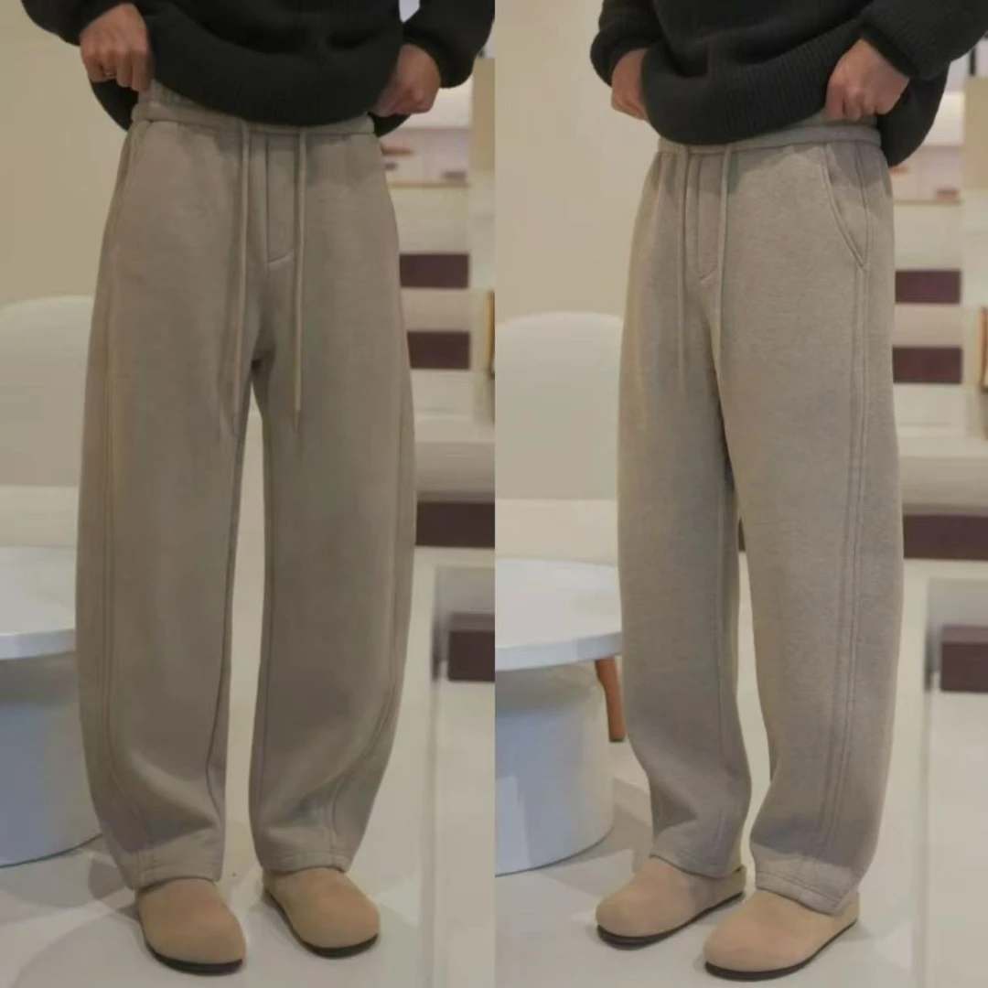 秋冬新款加绒加厚弯刀卫裤男士时尚百搭立体剪裁保暖直筒休闲长裤