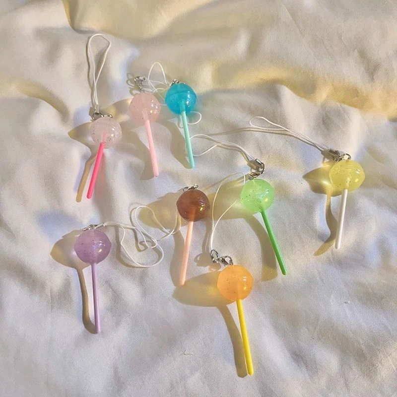 ins可爱彩色棒棒糖手机链创意可爱仿真手机链少女心纯色手机链