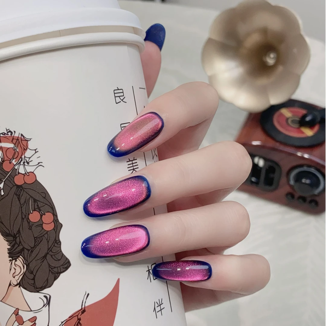 JDD【云火时分】紫色韵味纯欲显白猫眼纯手工美甲穿戴甲片 秋季短款