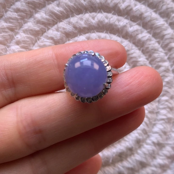 翡翠戒指18K金镶嵌蓝妖紫戒指