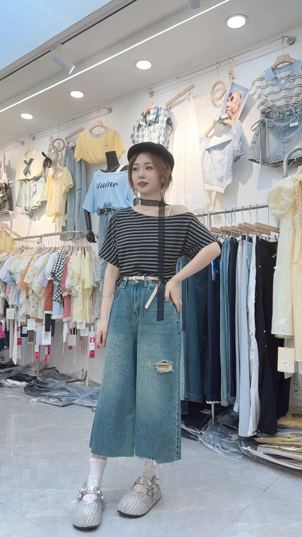 夏季新款【两姊妹家】韩系斜肩飘带短袖设计感百搭掐腰短袖T