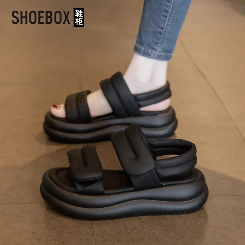 SHOEBOX鞋柜运动凉鞋女2025夏季新款爆款魔术贴厚底百搭沙滩鞋