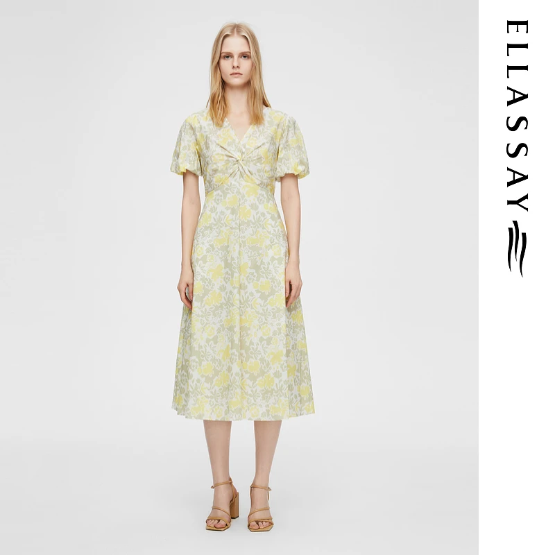 ELLASSAY歌力思2025早春新款欧若风中长款连衣裙女EWB362Y06100