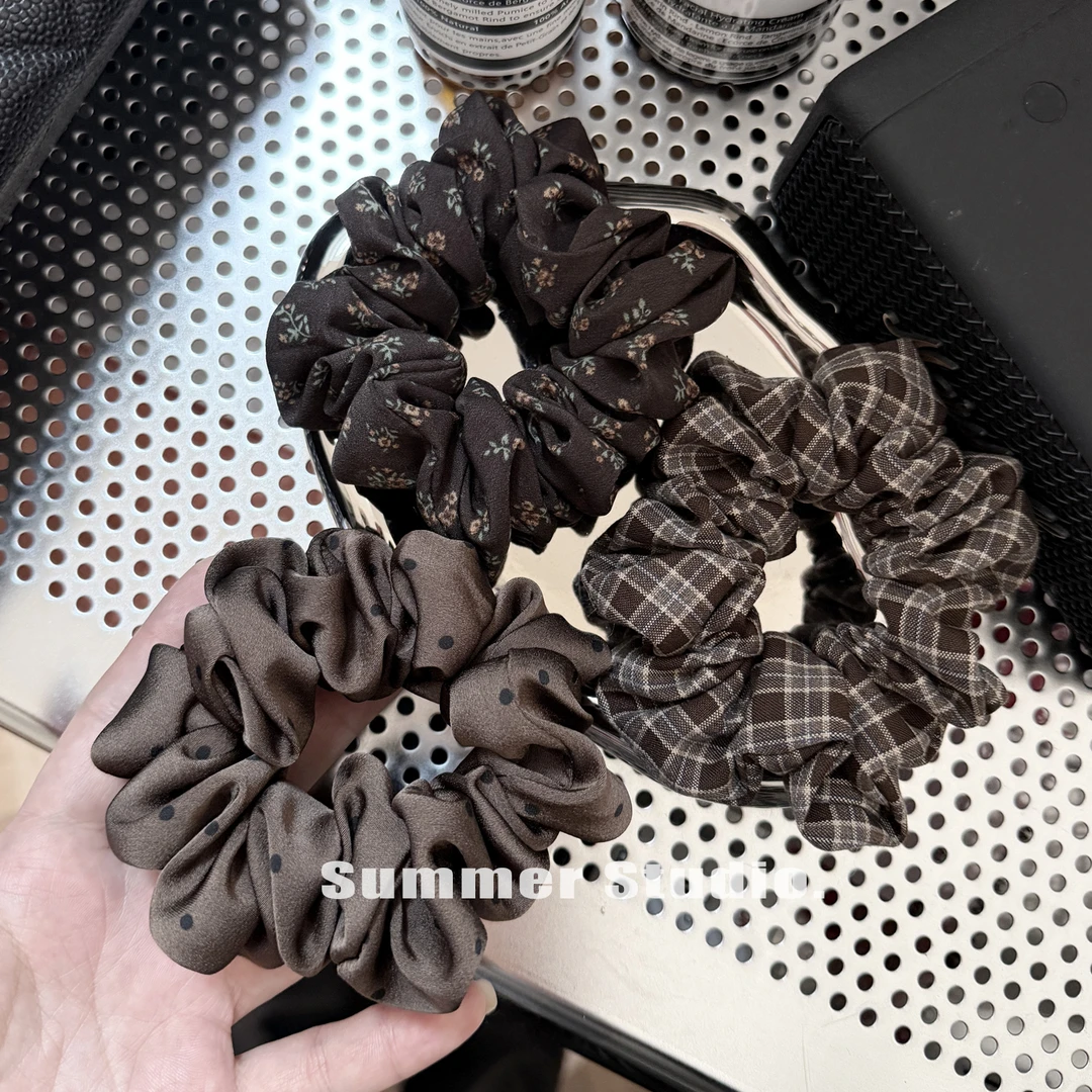 棕咖系~格纹波点布艺碎花肠圈ins博主同款基础实用发饰头饰韩国新