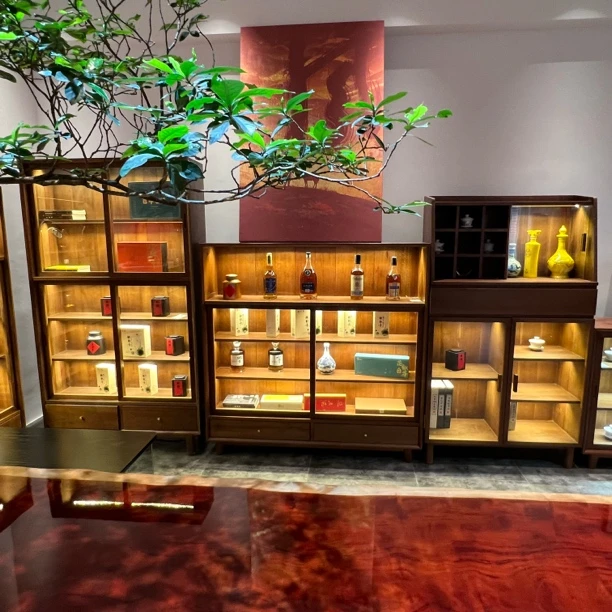 322CM三个高低组合背景柜茶室设计酒柜收纳茶具茶叶收纳实木柜子