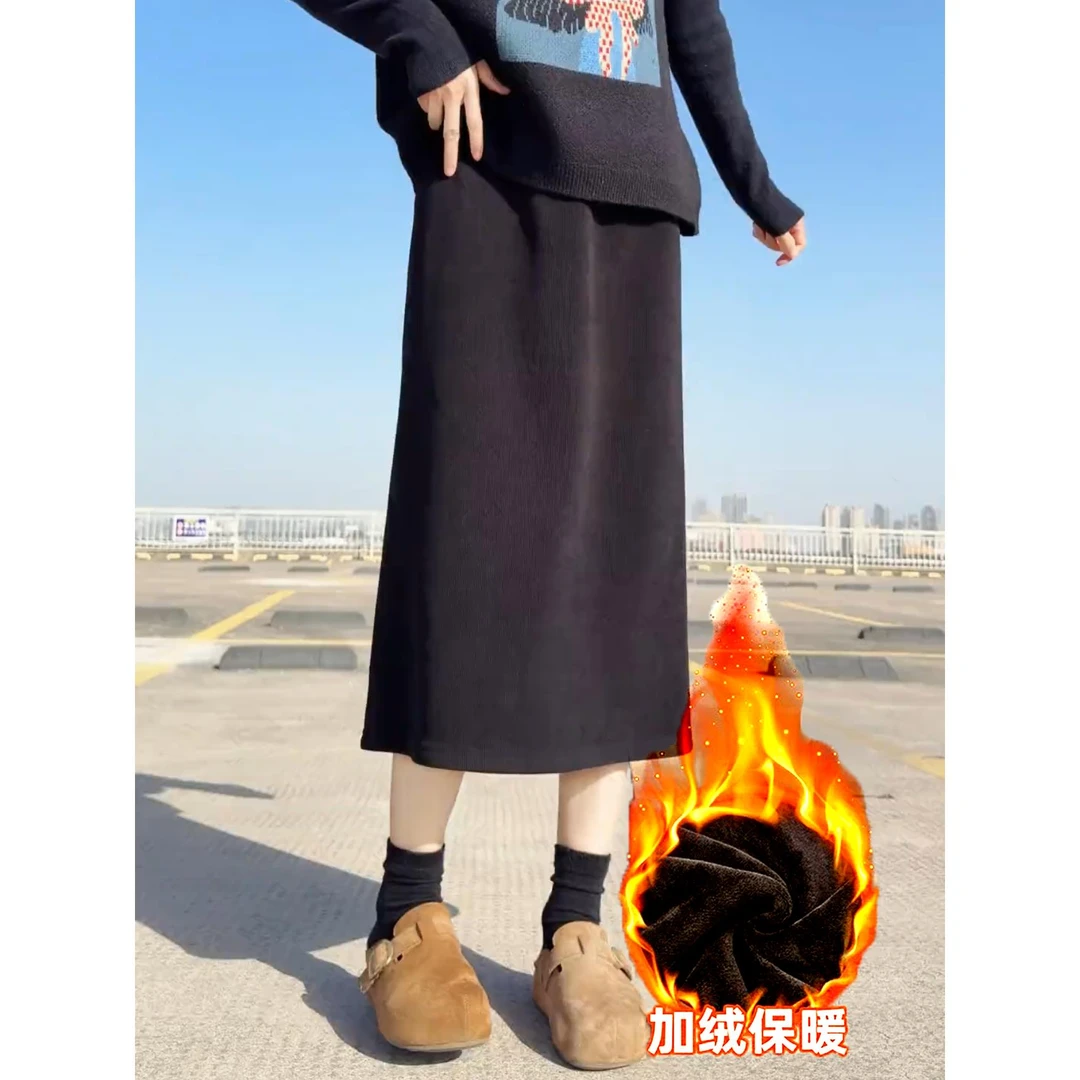 加绒加厚半身裙女冬季新款半裙流行高腰显瘦包臀裙巨好看裙子