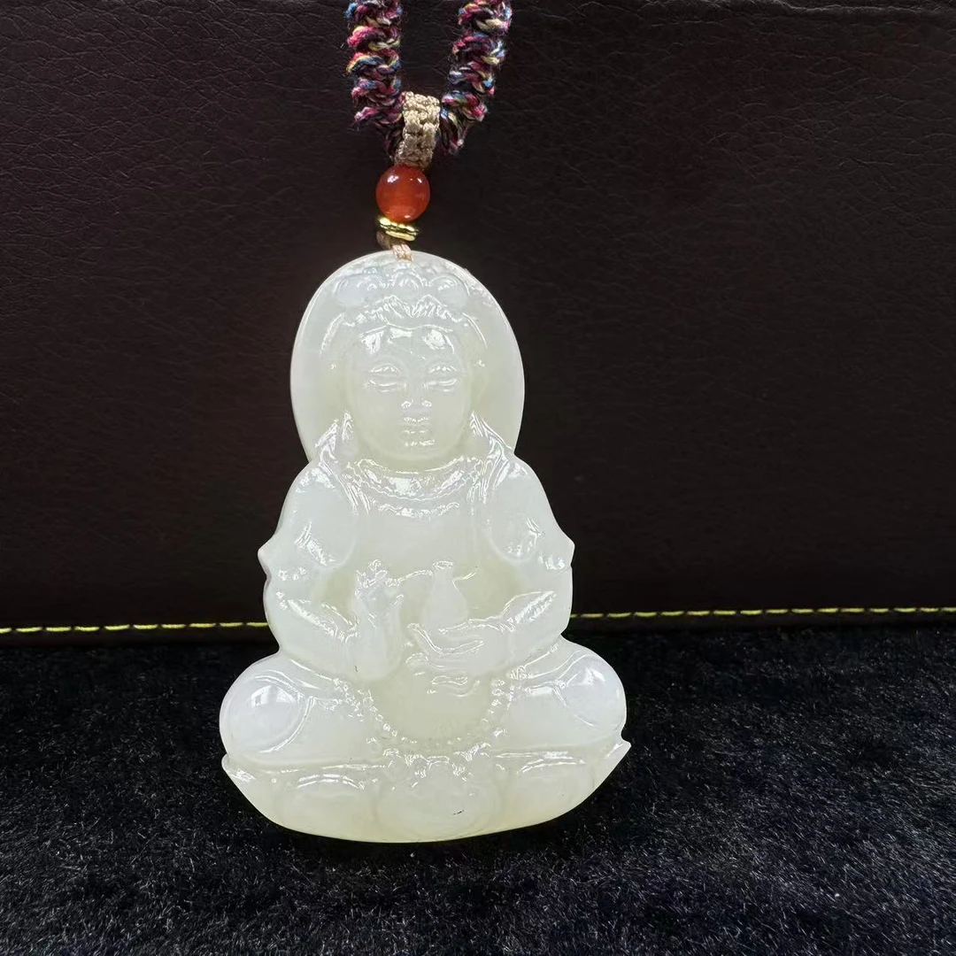 A009天然和田玉黄口观音吊坠多样性发一