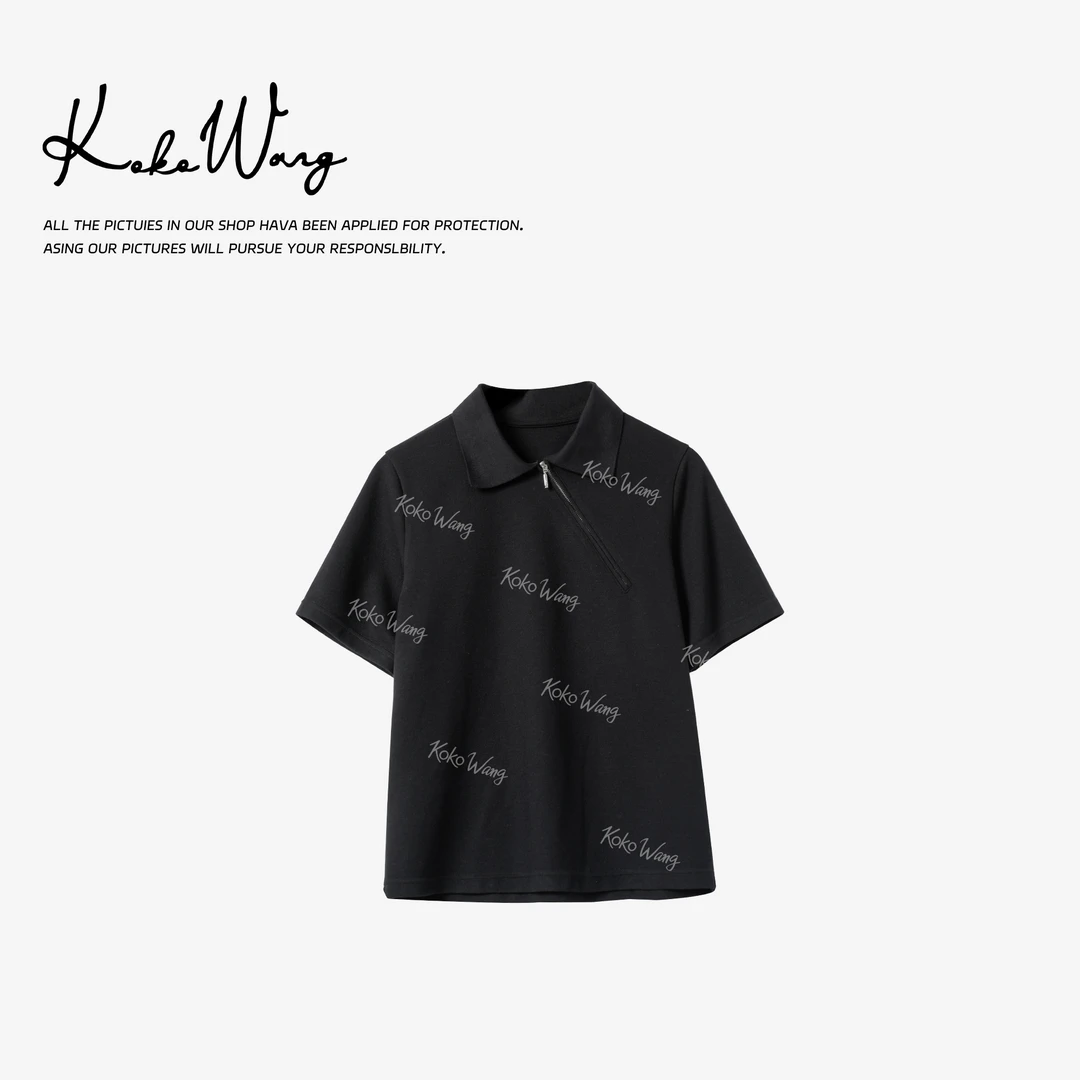 KOKO WANG夏季索罗娜中控莎斜拉链polo领百搭短袖T恤502445F08T41
