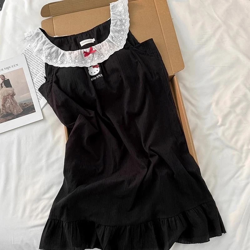 可外穿出游可爱凯蒂猫睡裙女带胸垫花边甜美kitty连衣裙家居服