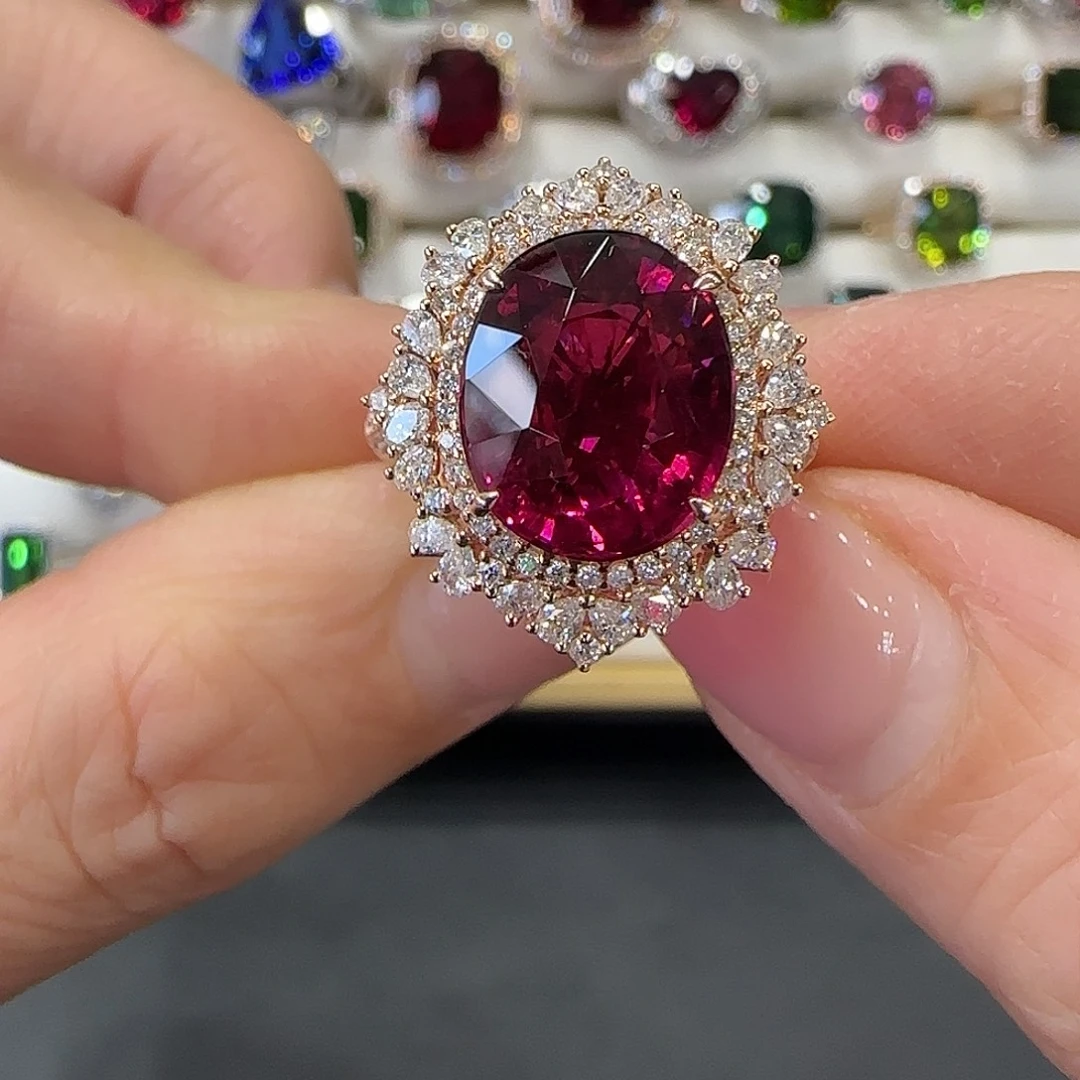碧玺18K金镶嵌戒指6.19ct