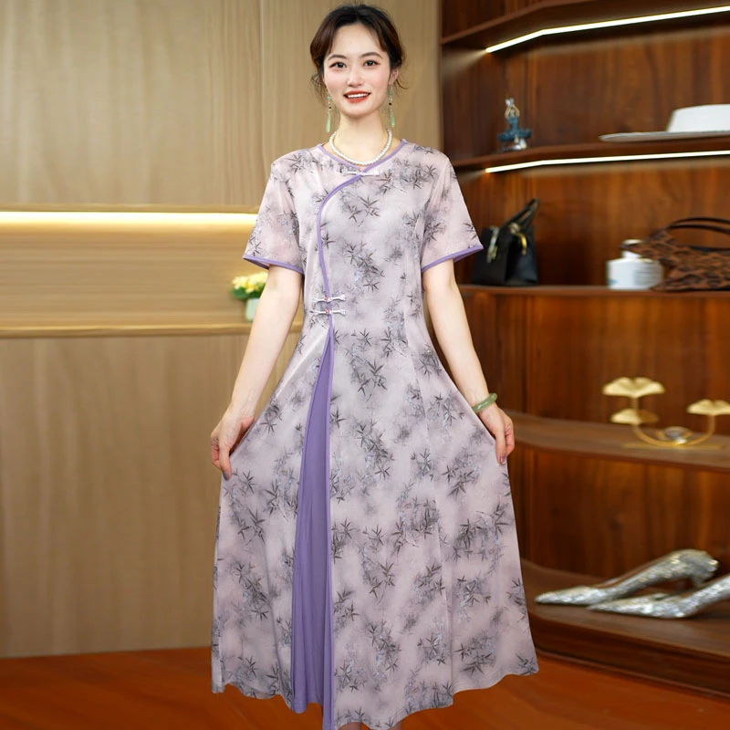 A-147中老年改良旗袍中式连衣裙夏装妈妈气质国风新款显瘦裙1