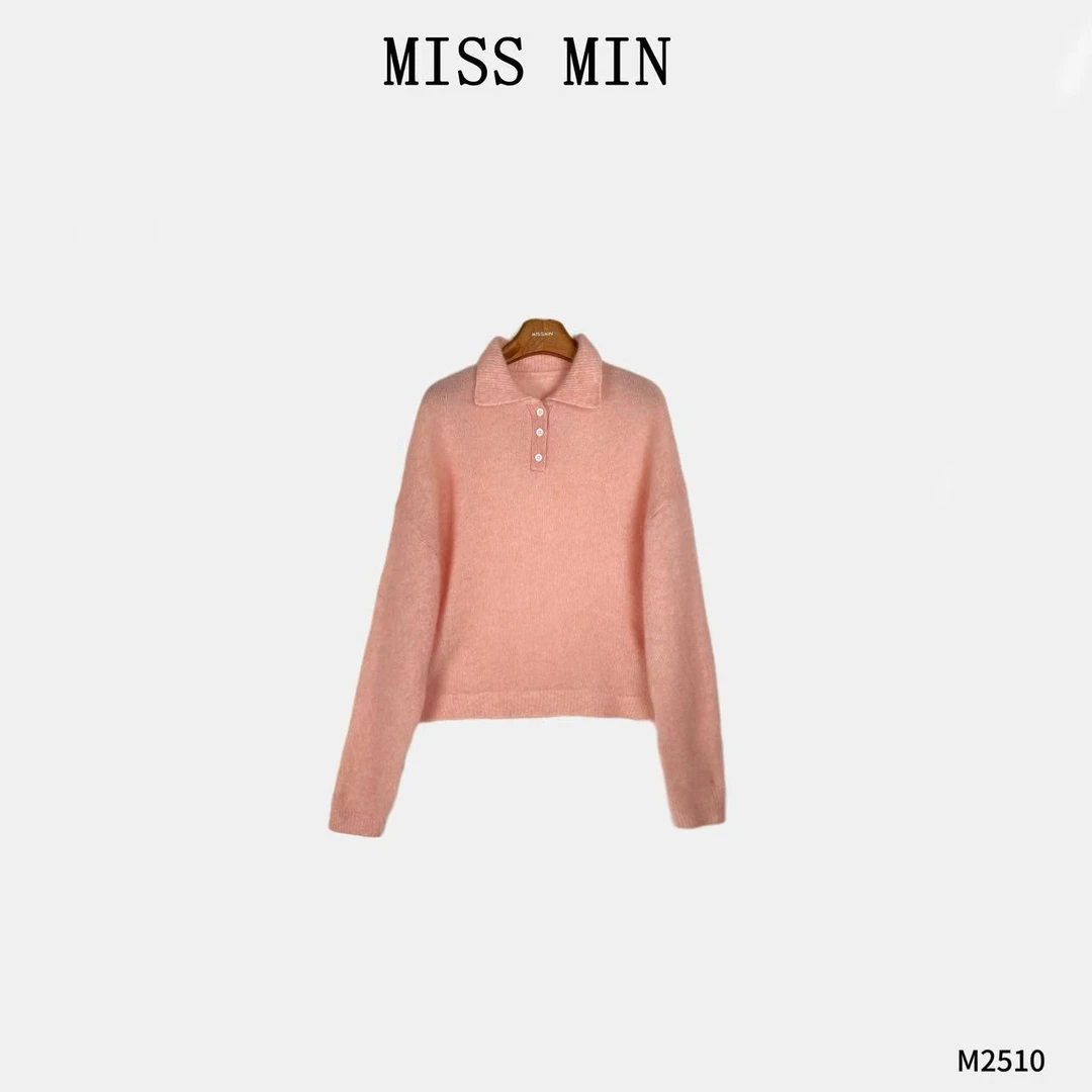 MISS MIN【织扣】翻领复古羊毛清冷系衣服通勤显瘦百搭针织衫M2510