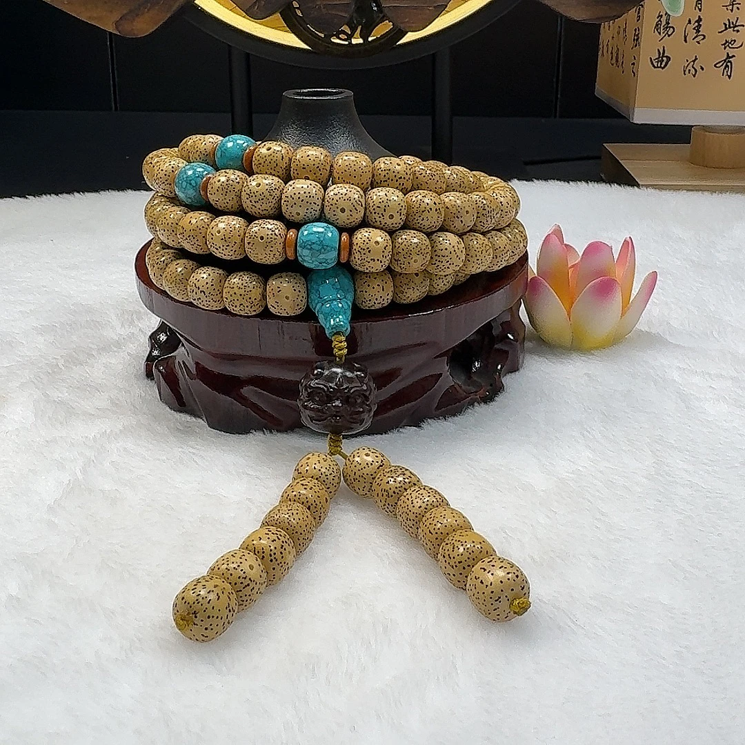 海南星月菩提原生态大尺寸约12*11正月老型桶珠高抛108颗长串文玩