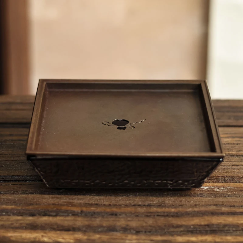 【斋居】玻璃灰色四方茶道配件（Q2329）直径15CM 高3CM