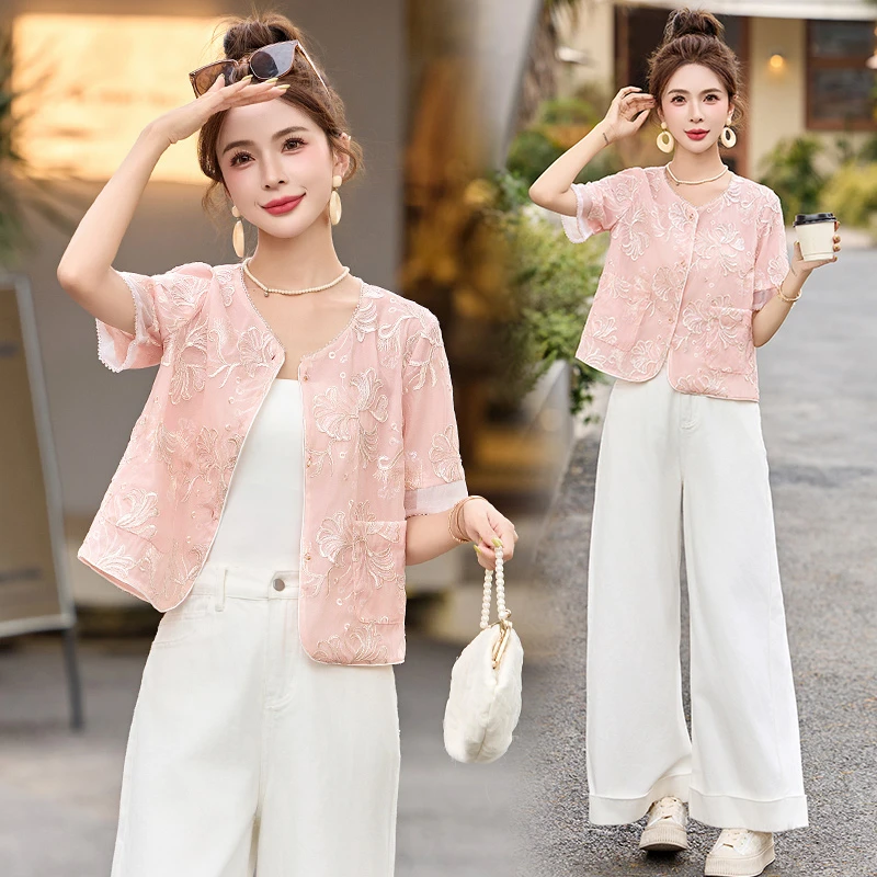 新中式国风刺绣短款外套女2025夏季新款复古名媛气质薄款开衫上衣