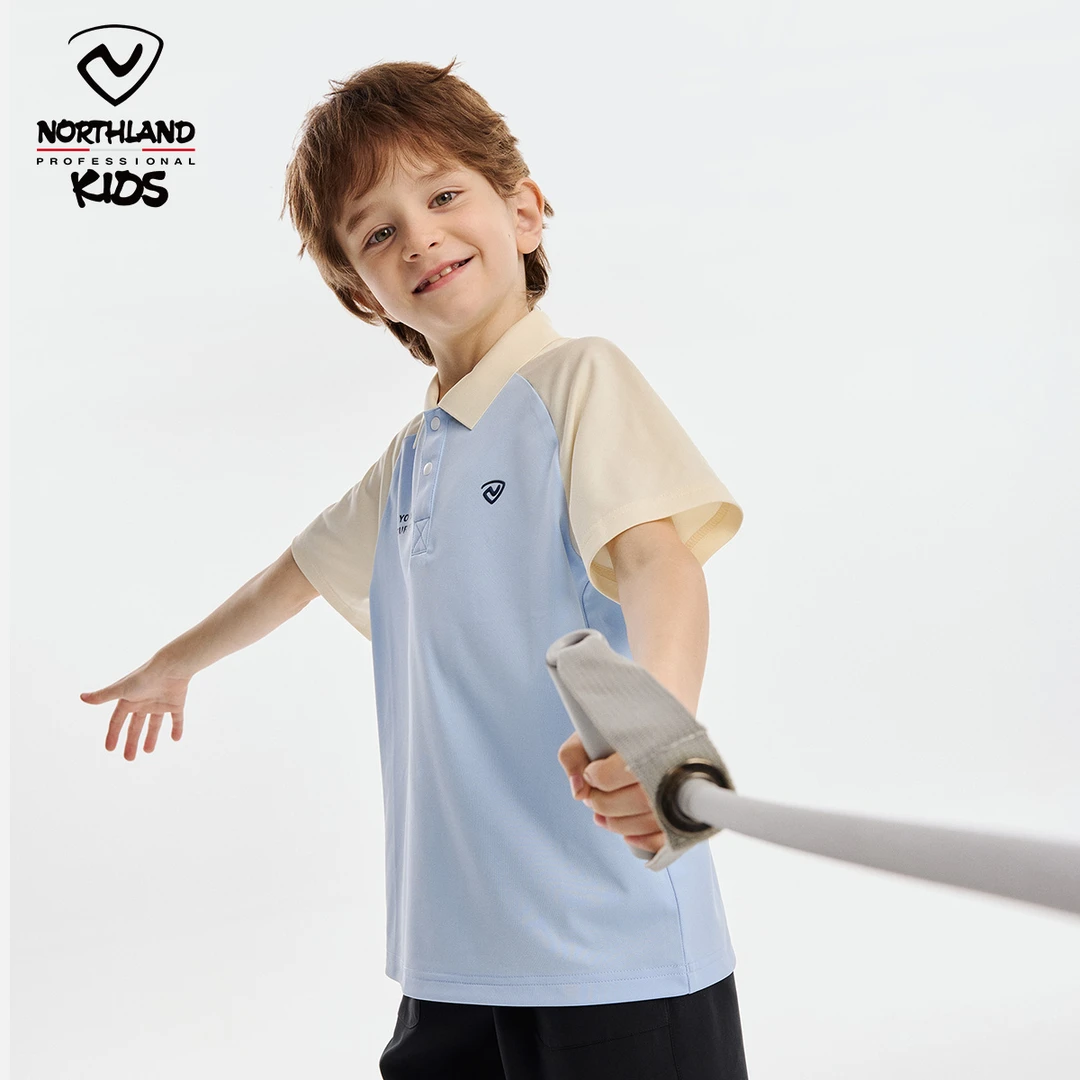 诺诗兰童装男女童吸汗短袖速干POLO衫夏季撞色翻领上衣CO145103