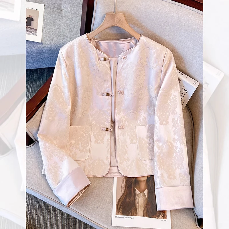 拉夏贝尔新中式系扣短外套女2025春秋新款百搭气质高端中国风外套