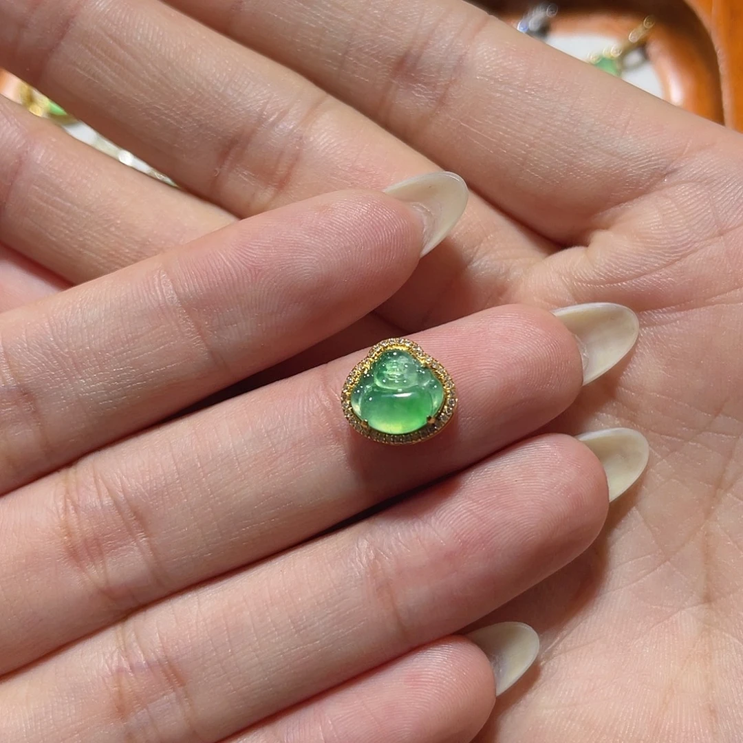 翡翠18K金镶嵌吊坠(不含链)